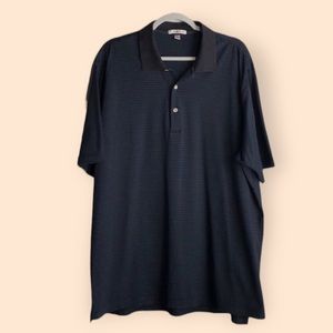 Peter Millar Performance Jersey Polo Knit Collar Black Blue Striped MENS XXL